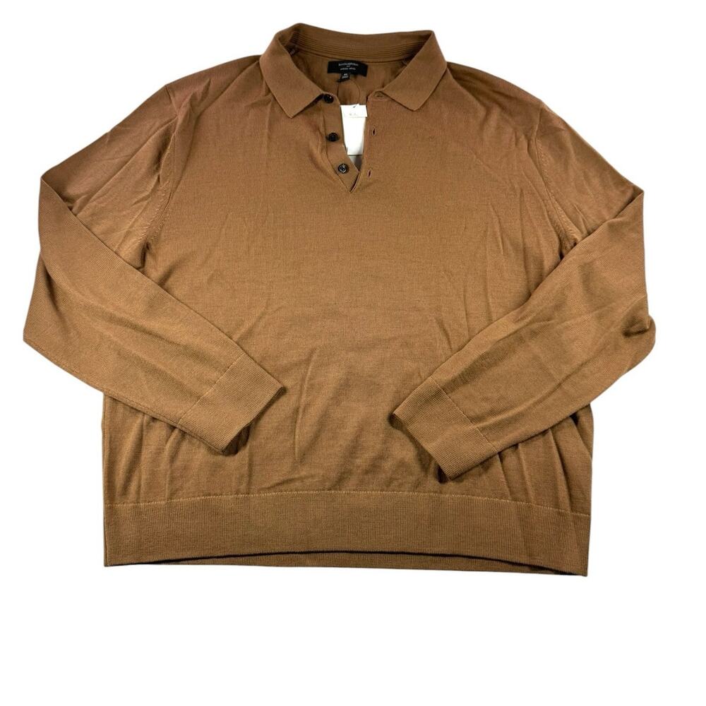 Banana Republic Merino Wool Knit Polo Sweater Mens XL Long Sleeve Tan Brown NWT